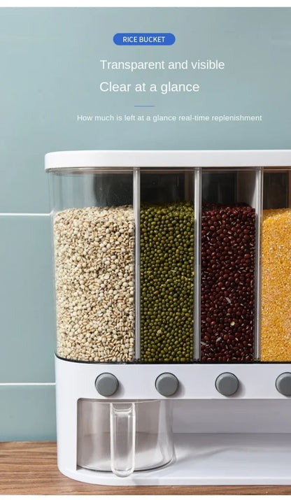 6 Grid Kitchen Dry Food Dispenser Beans, Grain, Rice And Cereals Sealed Storage Tank | Wall Mounted(random Color )