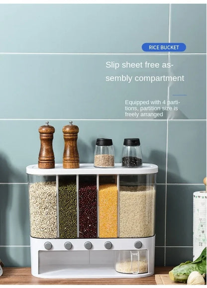 6 Grid Kitchen Dry Food Dispenser Beans, Grain, Rice And Cereals Sealed Storage Tank | Wall Mounted(random Color )