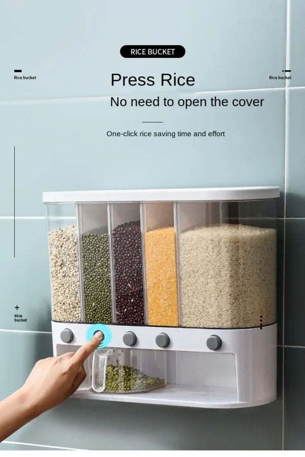 6 Grid Kitchen Dry Food Dispenser Beans, Grain, Rice And Cereals Sealed Storage Tank | Wall Mounted(random Color )