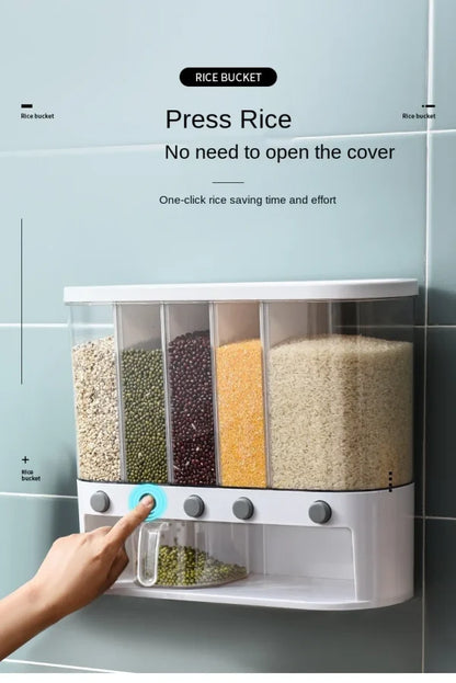 6 Grid Kitchen Dry Food Dispenser Beans, Grain, Rice And Cereals Sealed Storage Tank | Wall Mounted(random Color )