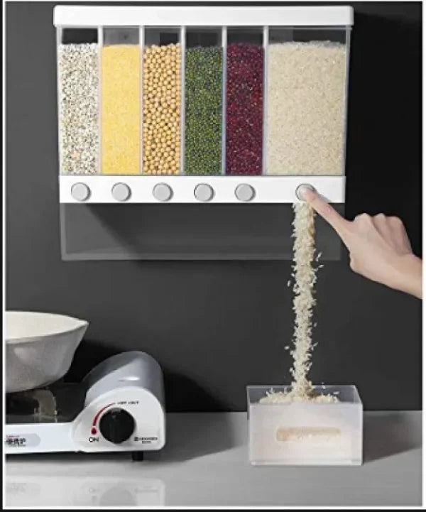 6 Grid Kitchen Dry Food Dispenser Beans, Grain, Rice And Cereals Sealed Storage Tank | Wall Mounted(random Color )