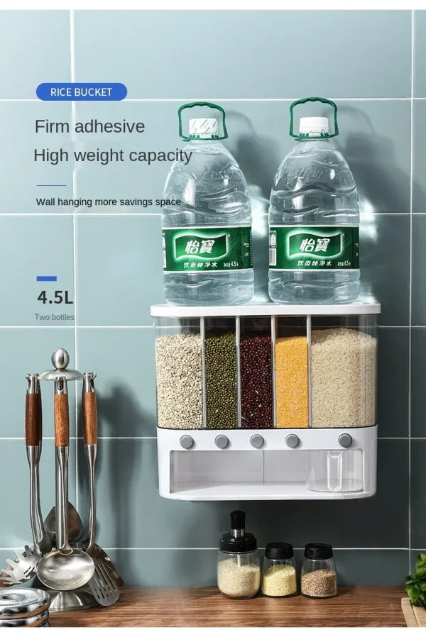 6 Grid Kitchen Dry Food Dispenser Beans, Grain, Rice And Cereals Sealed Storage Tank | Wall Mounted(random Color )